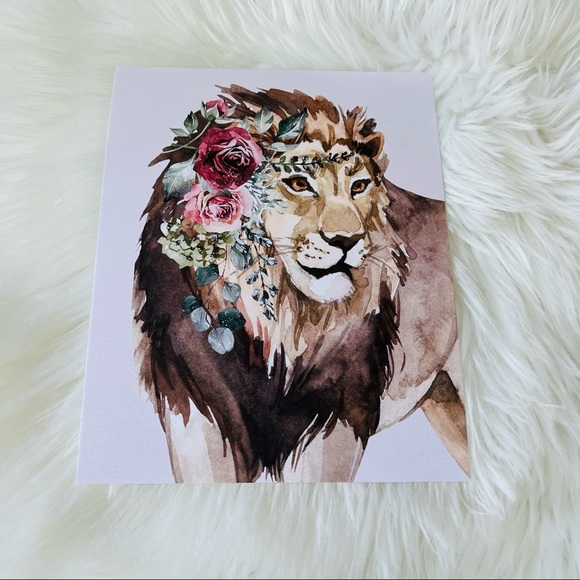 Watercolor Floral Lion Wall Art Poster Print Unframed - Picture 11 of 15